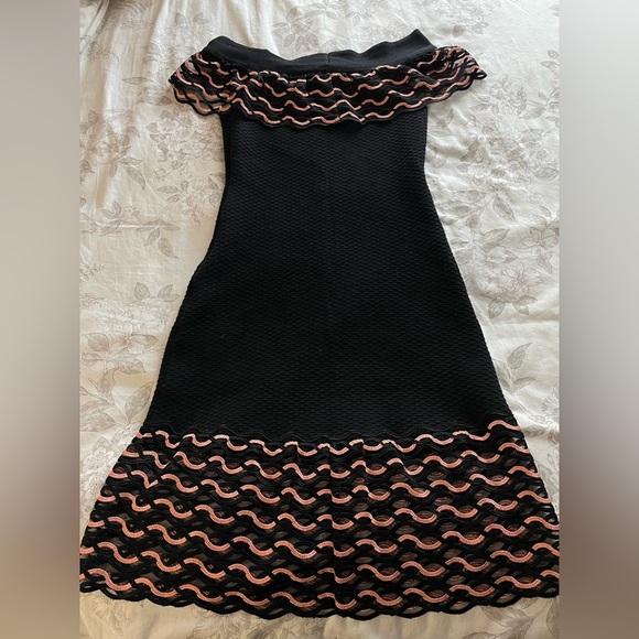Lela Rose Wave Lace Off The Shoulder Black Pink Knit Wool Mini Dress Small Glam - Picture 6 of 11